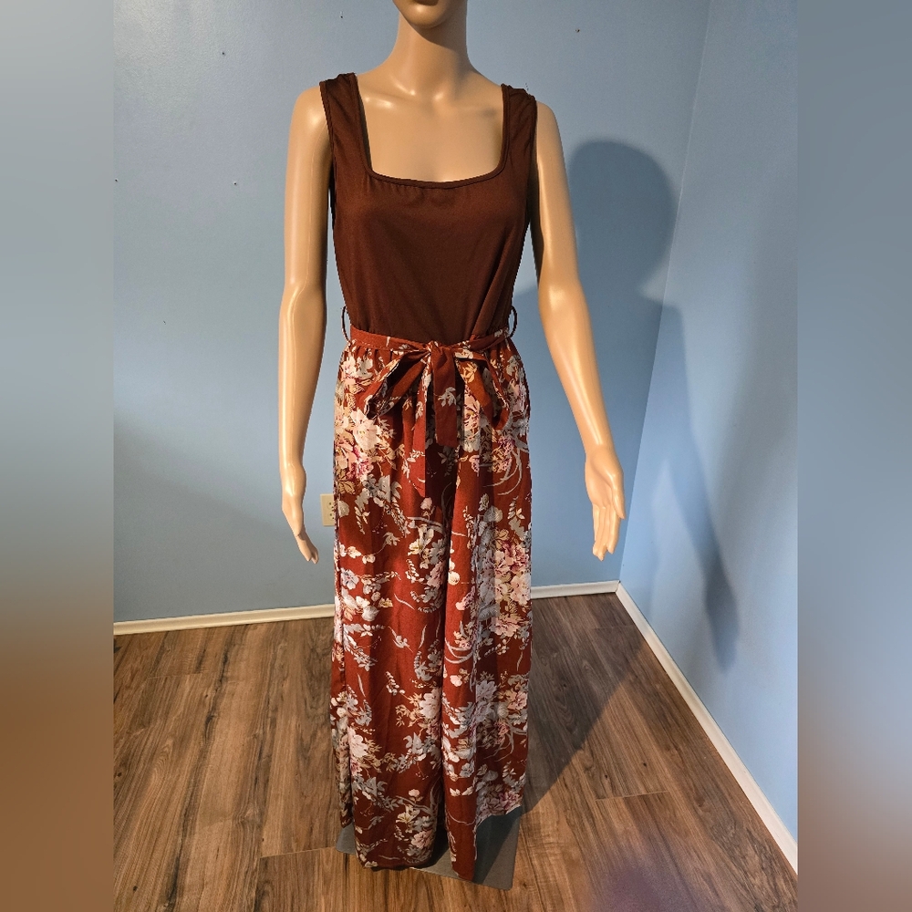 Floral Maxi jumpsuit with Brown Top